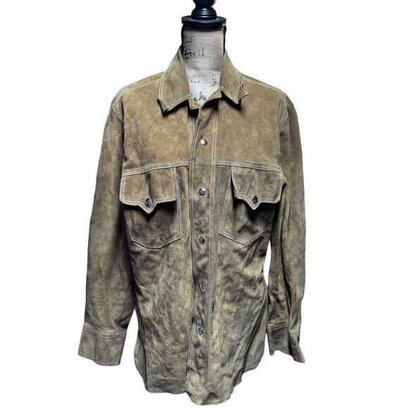 Vintage Heavy Duty Western Cowboy Style Brown Leather & Suede Front Snap Button - Picture 3 of 13
